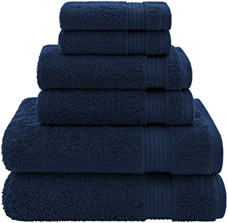 American Bath Towels, 2 Washcloths, 2 Hand Towels, 2 Bath Towels, Soft & Absorbent 600 GSM Premium Hotel & Spa Quality 6 Piece Organic Turkish Cotton Bathroom Towel Set, Navy Blue