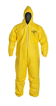 DuPont Tychem 2000 QC127S Disposable Chemical Resistant Coverall with Hood, Elastic Cuff and Serged Seams, Yellow, X-Large (Retail Pack of 1)