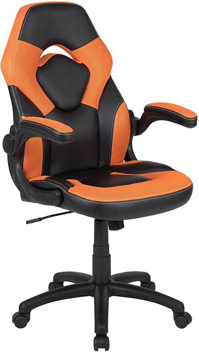 Flash Furniture X10 Gaming Chair Racing Office Ergonomic Computer PC Adjustable Swivel Chair with Flip-up Arms, Orange/Black LeatherSoft