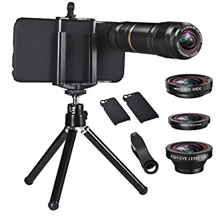 Telephoto Lens for Cell Phone - ARORY 12X Telephoto Lens   Fisheye Lens   2 in 1 Macro and 0.65X Wide Angle Lens with Case for iphone 8 / 8 plus / 7 / 7 plus   Tripod   Holder