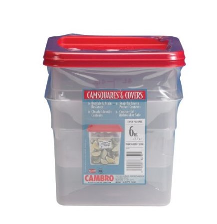 Cambro 6 Quart Translucent Square Food Storage Containers and Covers, 2 pack