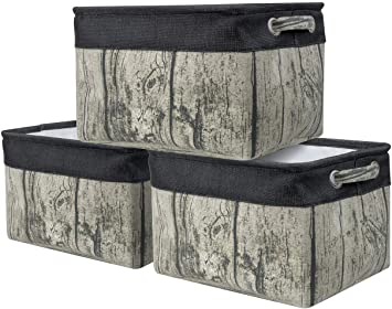 Sorbus Storage Large Basket Set [3-Pack] - Big Rectangular Fabric Collapsible Organizer Bin with Carry Handles for Linens,Toys, Clothes, Kids Room, Nursery (Black Grey/Tree Print)