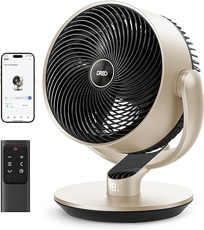 Dreo Smart Fans for Home Bedroom, 11 Inch, Air Circulator Fan with Remote/WiFi/Voice Control, 25dB Quiet DC Room Fan, 120° 90° Oscillating Fan, 6 Modes, 9 Speeds, 12H Timer, Works with Alexa/Google