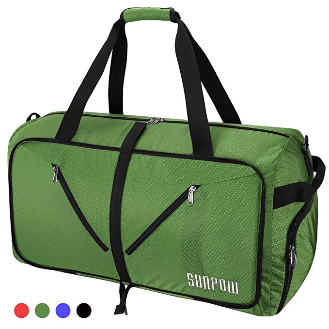 SUNPOW 65L Travel Duffel Bag, Gym Bag With Shoes Compartment Tear & Water Resistant Foldable Duffle Bag For Men Women Green