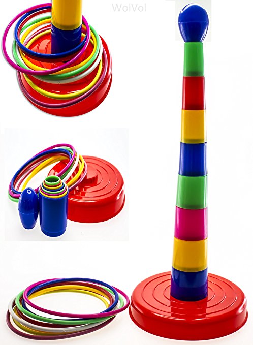 WolVol 18 inch Brightly Colorful Quoits Ring Toss Game Set for Kids