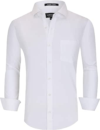 Alex Vando Mens Dress Shirts Wrinkle Free Regular Fit Stretch Rayon Bamboo Button Down Shirt