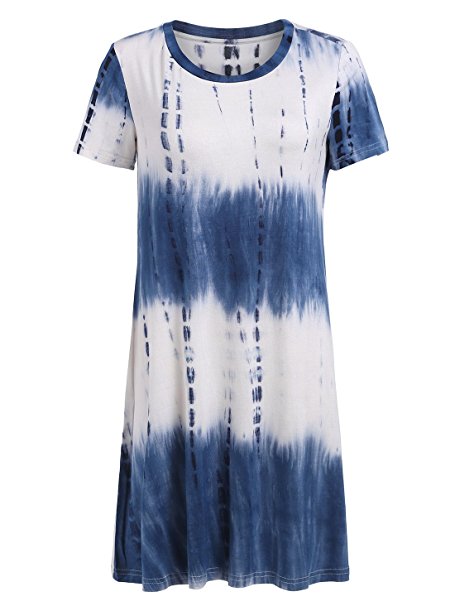 Romwe Loose Casual Short Sleeve Tie Dye Ombre Swing T-Shirt Tunic Dress