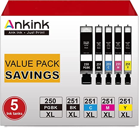 Ankink Compatible Canon PGI 250XL CLI 251XL Ink Cartridge use PIXMA MX922 MX920 IP7220 MG5520 MG5420 IX6820 IP8720 MG7520 MG7120 MG6320 Printer 250 251 XL Combo Pack(PGBK,Black,Cyan,Magenta,Yellow)