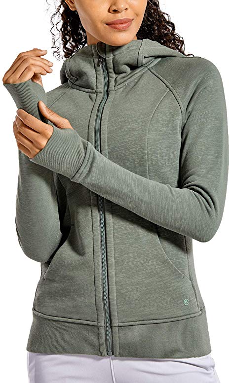 CRZ YOGA Women's Cotton Hoodies Sport Workout Full Zip Hooded Jackets Sweatshirt