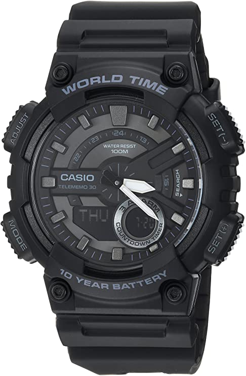 Casio Men's AEQ-110W-1BVCF Classic Analog-Digital Display Quartz Black Watch