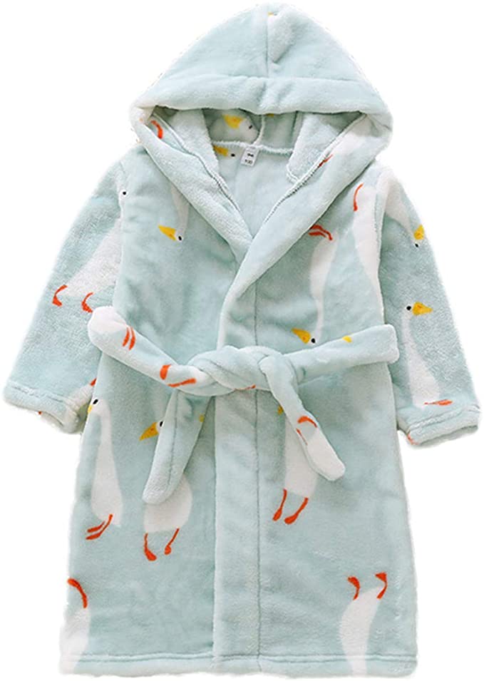 Little Toddlers Bbay Kids Soft Fleece Flannel Cartton Unicore Long Sleeve Hooded Bathrobe Pajama Sleepwear