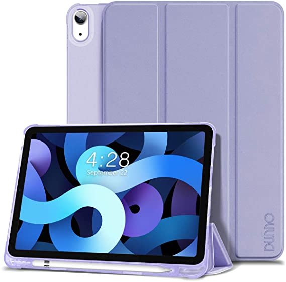 DUNNO Case for iPad Air 4 Generation 10.9inch 2020,[Slim Stand Hard Soft Shell] Shockproof Protective Smart Cover with Built-in and Side Slot [Pencil Holder], [Auto Sleep/Wake] (Purple)