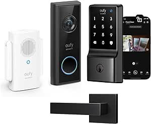 eufy Security Smart Lock C210 Pack with Video Doorbell and Square Door Handle