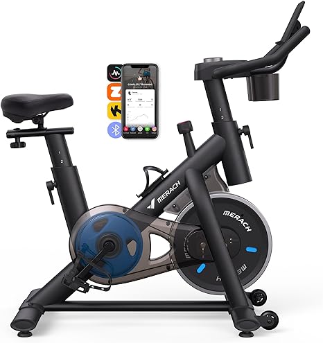 MERACH Exercise Bike for Home with Exclusive App, Stationary Bike with Enhanced Electronic LED Monitor, Silent Belt Drive and Comfortable Seat Cushion for Home Cardio Workout