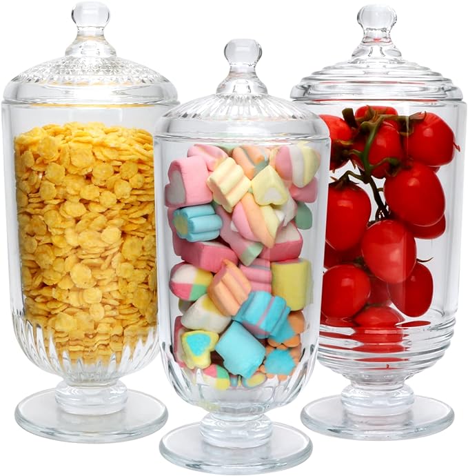 Woaiwo-q Candy Jars Set of 3,27oz Clear Apothecary Jars,Glass Storage Jars for DIY Projects,Wedding Favors,Shower Favors