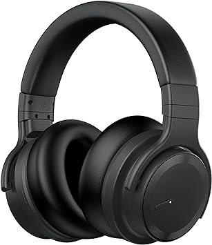 MOVSSOU E7 Active Noise Cancelling Headphones Bluetooth Headphones Wireless Headphones Over Ear with Mic Deep Bass, Comfortable Protein Earpads, 30 Hours Playtime for Travel/Work, Titanium Black