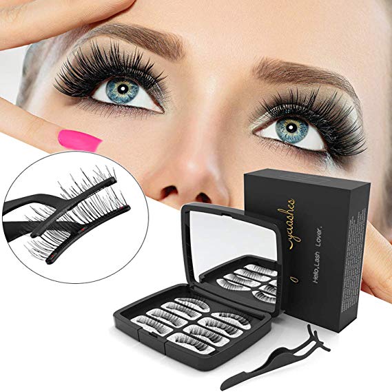 Magnetic Eyelashes, Reusable Magnetic False Eyelashes 3D Fake Eyelashes For Makeup Extension Charming Eyes with Tweezers, No Glue, Ultra Long Lightweight and Natural Appearance 8 Pcs by Aibeau