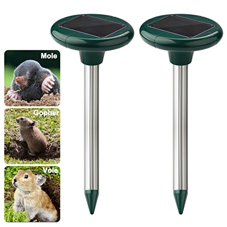 Accmor Solar Powered Sonic Mole Repeller Set of 2, Effective Gopher Repellent, Yard Ground Mole Killer with Spike - Natural Pest Control for Mole,Voles, Rodent, Gopher Rats and Mice