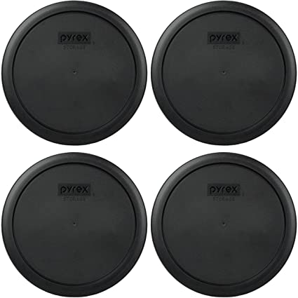 Pyrex 7402-PC 6/7 Cup Black Round Plastic Food Storage Lids - 4 Pack