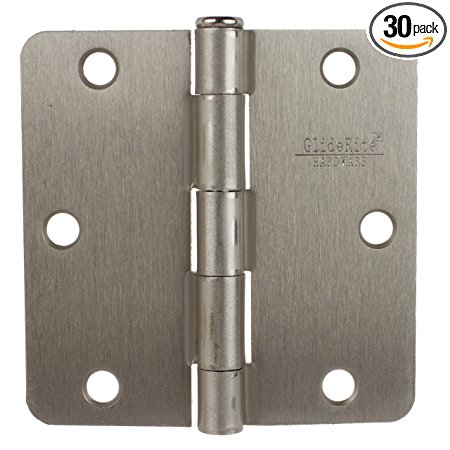 GlideRite Hardware 3514-SN-30 3.5 inch steel Door Hinges 0.25 inch Radius Satin Nickel Finish 30 Pack