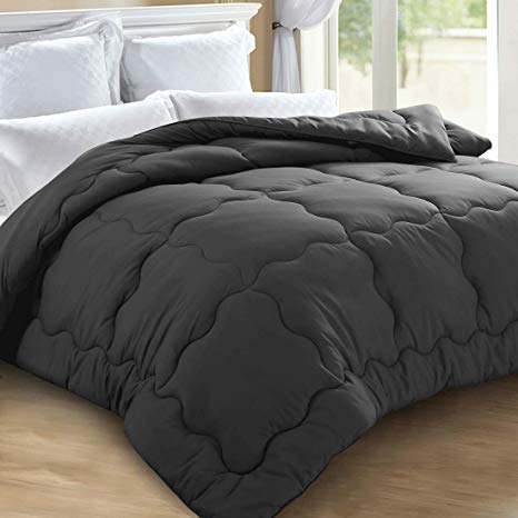 KARRISM All Season Down Full Alternative Comforter, Winter Warm Ultra Soft Quilted Duvet Insert with Corner Tabs, Wavy Box Stitched, Hypoallergenic, Luxury Hotel Collection (Grey, 82 x 86 inches)