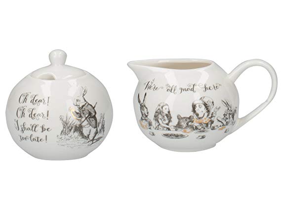 Victoria and Albert Alice in Wonderland Porcelain Sugar Bowl and Creamer Set