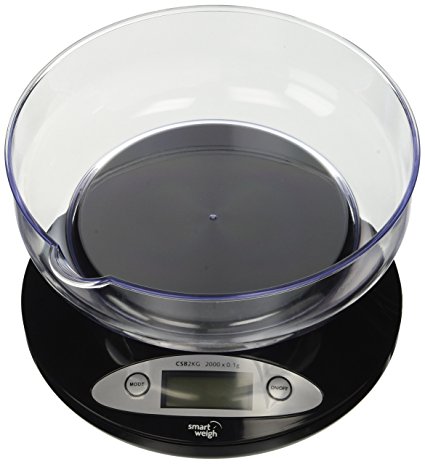 Smart Weigh and Intelligent CSB2KG Ultra Thin Digital Kitchen Scales with Removable Inner Container 2000 g x 0.1 g – Black
