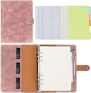 FYY A5 Binder Notizbuch,6 Ringe PU Leder Loseblatt Notizbuch mit 80 Leer Papier,3 Binder Taschen,6 Runder Ringbuch Planner Notebook,Travel Tagebuch Notiz Skizzenbuch für A5 Füllpapier (Rosa)