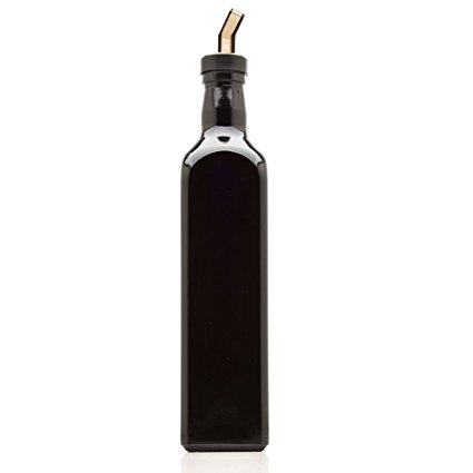 Infinity Jars 500 Ml (17 fl oz) Black Ultraviolet Square Glass Oil Bottle with Plastic Pour Spout
