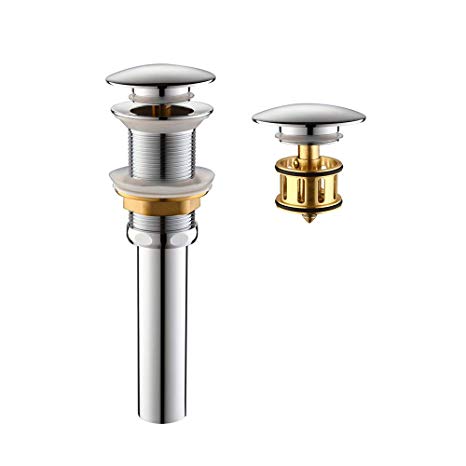 HOMELODY Vessel Sink Drain, 1 5/8" Bathroom Sink Drain with Removable Brass Strainer Basket, Anti-Clogging Pop Up Drain Stopper Polished Chrome Without Overflow, HL8018ACP