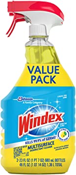 Windex Disinfectant Cleaner Multi-Surface Spray Bottle, 2 ct, 23 fl oz