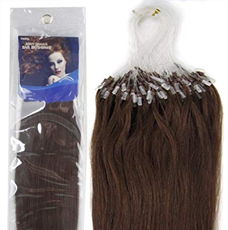 18'' Remy Loops Micro Rings Beads Tipped Human Hair Extensions 17colors for Your Best Selection (#04-medium brown)