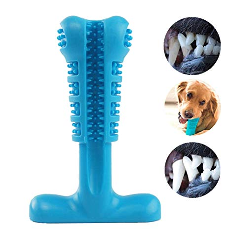Mai jili Dog Toothbrush Stick-Puppy Dental Care Brushing Stick Effective Doggy Teeth Cleaning Massager Nontoxic Natural Rubber Bite Resistant Chew Toys (Blue)