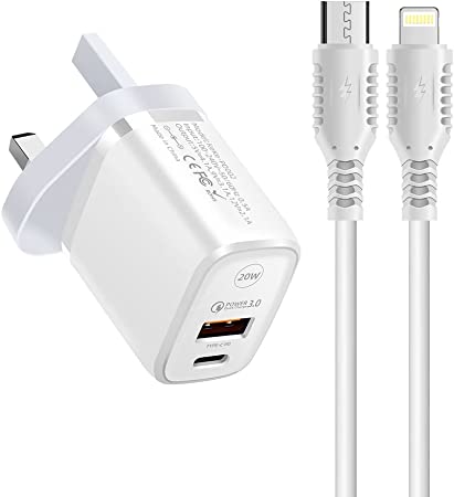 Xawy Phone Fast Charger 20W USB C Wall Charger with White 1M USB C to Charging Cable Fast USB-C PD Charger Compatible with Phone 13 12 Pro SE XR XS Max X 8 Plus iPad Pro iPad Air (White)