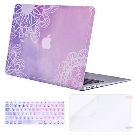 Mosiso Plastic Pattern Hard Case Shell with Keyboard Cover with Screen Protector for MacBook Air 13 Inch (Model: A1369 and A1466), Watercolor Mandala