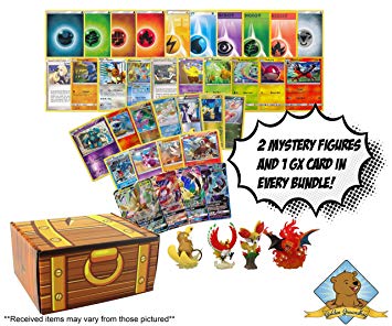 Pokemon 200 Card Mystery Lot Bundle - 100 Energy - 90 Common/Uncommon - 7 Foils - 2 Rares - 1 GX Ultra Rares - 2 Random Mystery Surprise Pokemon Collectible Figures! Includes Golden Groundhog Treasure