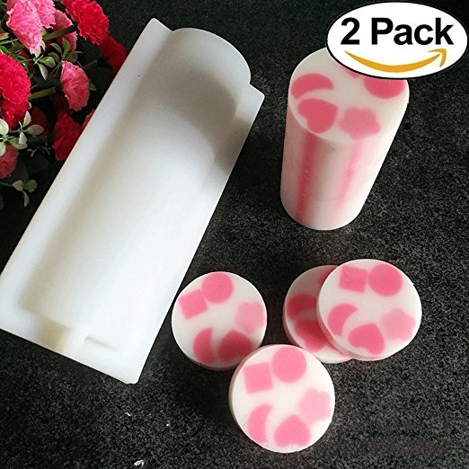 Biowow 2 Pack Round Tube Soap Mold 1000ML Column Silicone Soap Candle Molds Heart Shape Embed Soap Making Supplies Tools