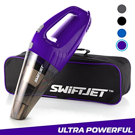 SwiftJet Car Vacuum Cleaner - High Powered 4 KPA Suction Handheld Automotive Vacuum - 12V DC 120 Watt - 14.5" Cord - Multiple Attachments and BONUS filter included (Purple)