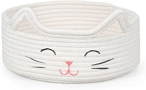 Moon light®Cat Storage Basket for Dog Toy Small Laundry Basket Nursery Clothes Basket for Bedroom Grey Toy Bin Rope Storage Basket (Pack of 1) (Small, White)