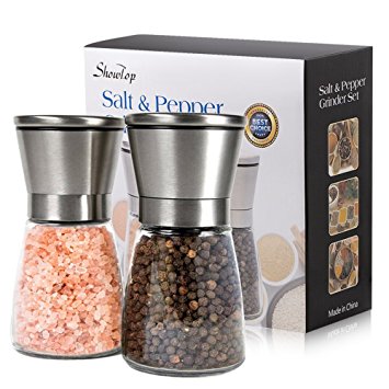 ShowTop No.1 Premium Stainless Steel Salt and Pepper Grinder Adjustable Pepper Mill Salt Shakers Set of 2 (2*Short Bottles)