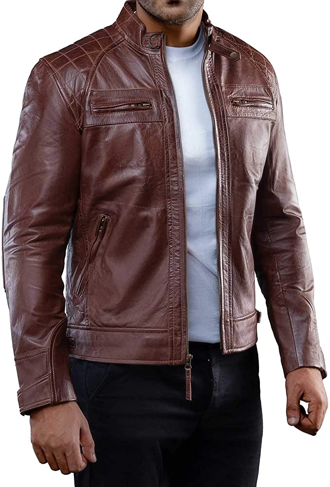 Brown Leather Jacket Men - Real Lambskin Distressed Black Leather Jackets for Men