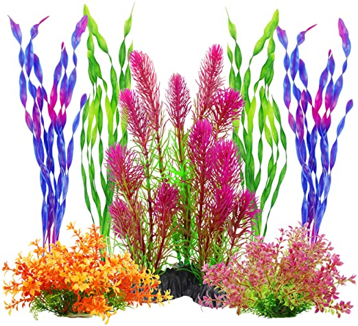 MyLifeUNIT Artificial Aquariums Plants Plastic Fish Tank Plants for Aquarium Decorations, Pack of 7