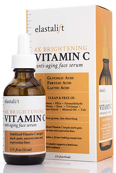 Bonus size 1.75 fl oz Elastalift Vitamin C Serum for Age Spots, Wrinkles, Expression Lines. Anti-Aging Serum w/Vitamin C & Hyaluronic Acid brightens skin & helps promote a healthier skin complexion