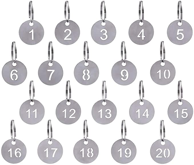 Number Key Chain, Dedoot Pack of 20 Key Number Tags Number Key Ring Stainless Steel ID Tags Numbers for Dormitory Keys House Lockers, 23mm Diameter