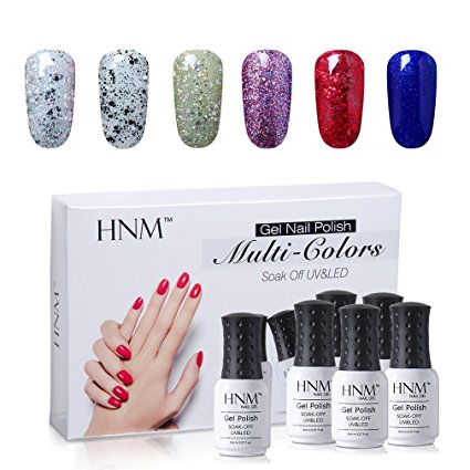 HNM Gel Nail Polish 6pcs Set UV LED Soak Off Mixed 6 Colors Manicure Starter Kit Gift Box G101