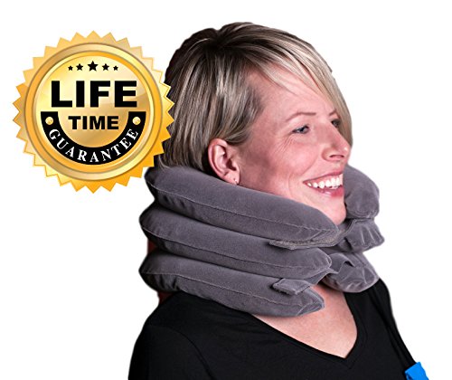 Cervical Neck Traction Device | Inflatable Neck Collar and Spine Stretcher For Cervical Decompression | Instruction Booklet Included | Sample Pain Patch | Unlimited Lifetime Guarantee