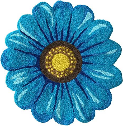 MeMoreCool Handmade Sunflower Area Rugs Bedroom/Living Room/Bathroom/Kitchen Home Decor Carpet Washable Non-Slip Mat Indoor and Outdoor Welcome Rug Blue 26 x 26 Inches