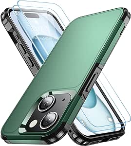 Shockproof for iPhone 15 Case,[15 FT Military Grade Drop Protection],with 2X [Tempered Glass Screen Protector ] with Air Bumpers Full-Body Protective Phone Case, Dark Green