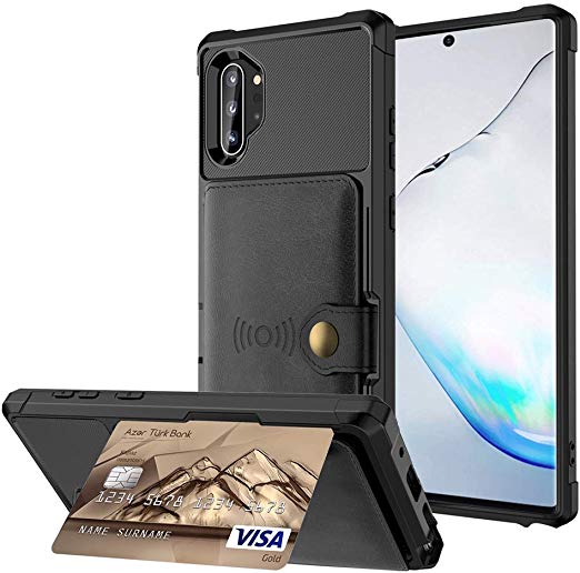 Galaxy Note 10 Plus Case, Galaxy Note 10 Plus Phone Wallet Case Card Holder, Fits 4 Cards & Cash with Stand Function - Black