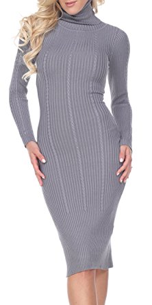Stanzino Turtle-Neck Sweater Dress for Women - Long Sleeve Knit Extra Stretch - Womens Winter Dress